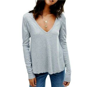 Intimately Free People "Rock The Boat" Gray Ribbed  Long Sleeve Oversize Top